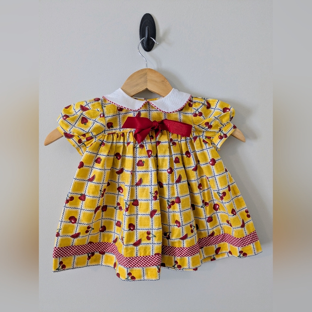Vintage Ruth Of Carolina Yellow Plaid Dress Fruit Cherries Strawberry Size 18M